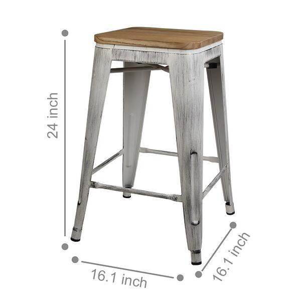 24"Backless Counter Height Metal Bar Stools with light wooden seatSet